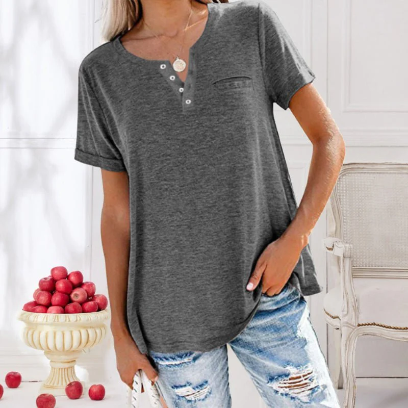 Lynn – Losvallende henley top met knoopdetail en zachte jersey stof