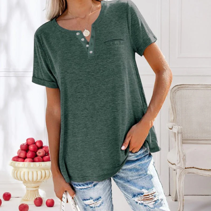Lynn – Losvallende henley top met knoopdetail en zachte jersey stof