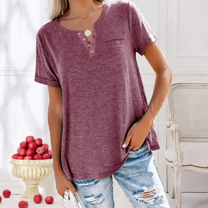 Lynn – Losvallende henley top met knoopdetail en zachte jersey stof