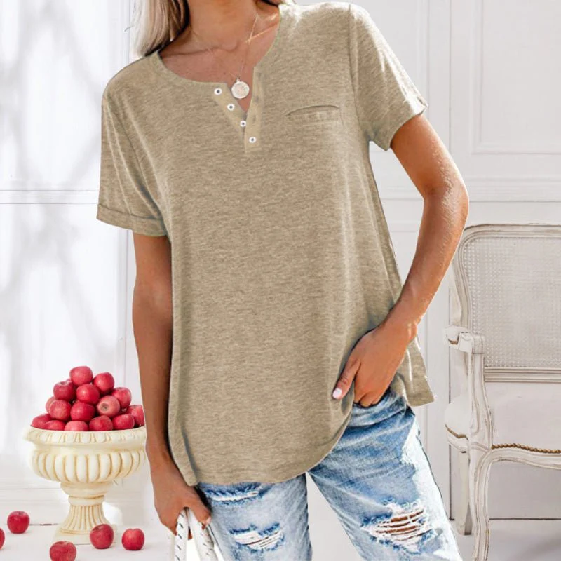 Lynn – Losvallende henley top met knoopdetail en zachte jersey stof