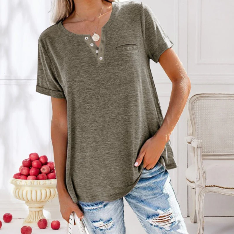 Lynn – Losvallende henley top met knoopdetail en zachte jersey stof