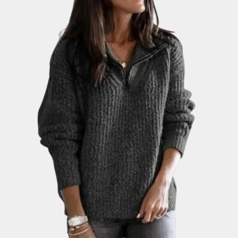 Adrianna – chique gebreide trui met halve rits
