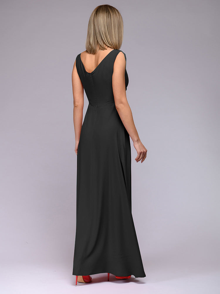 Alicia – V-hals Maxi-jurk Met Subtiele Split En Accentuerende Tailleband