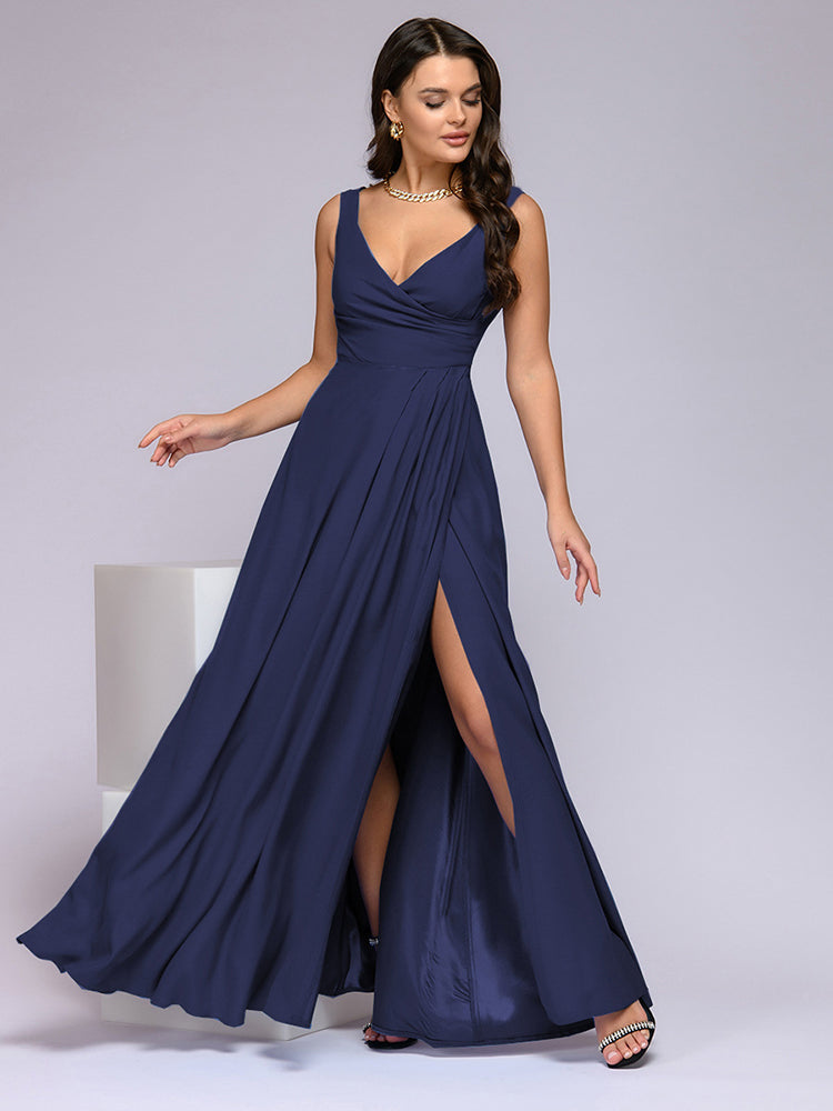 Alicia – V-hals Maxi-jurk Met Subtiele Split En Accentuerende Tailleband