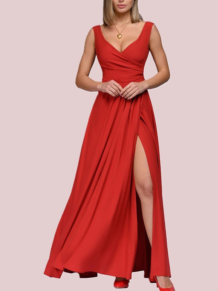 Alicia – V-hals Maxi-jurk Met Subtiele Split En Accentuerende Tailleband