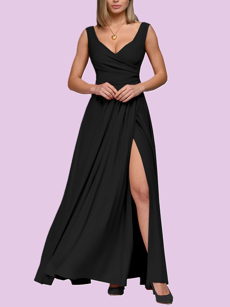 Alicia – V-hals Maxi-jurk Met Subtiele Split En Accentuerende Tailleband