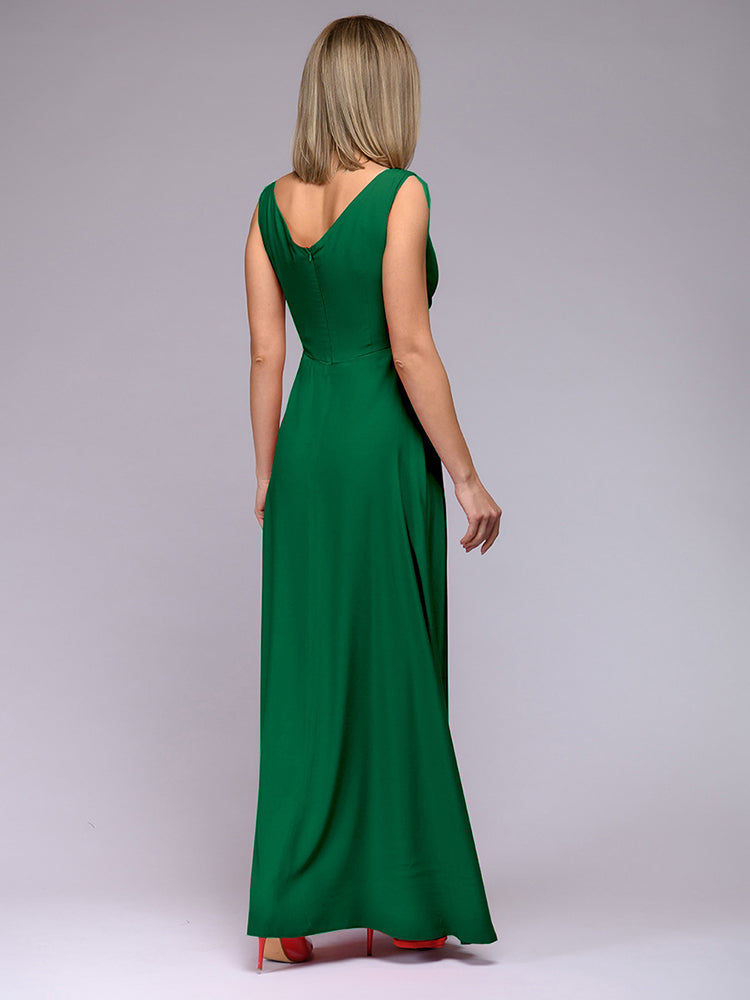 Alicia – V-hals Maxi-jurk Met Subtiele Split En Accentuerende Tailleband