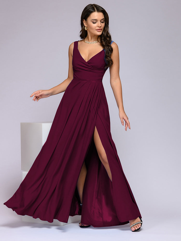 Alicia – V-hals Maxi-jurk Met Subtiele Split En Accentuerende Tailleband