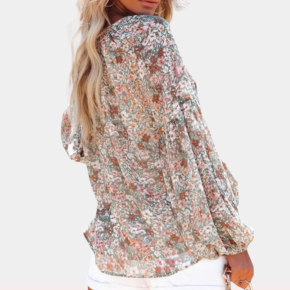 Amya – Luchtige bloemenprint zomerblouse met lange mouwen