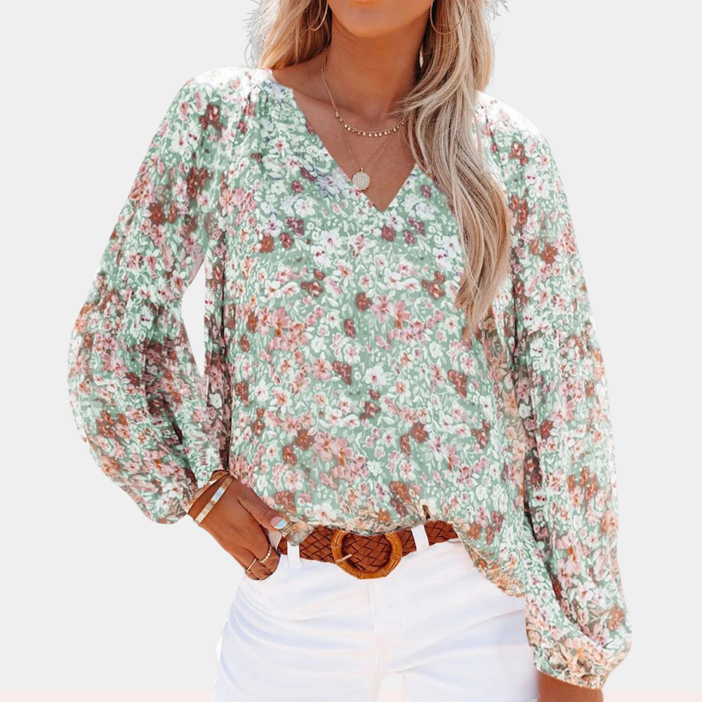 Amya – Luchtige bloemenprint zomerblouse met lange mouwen