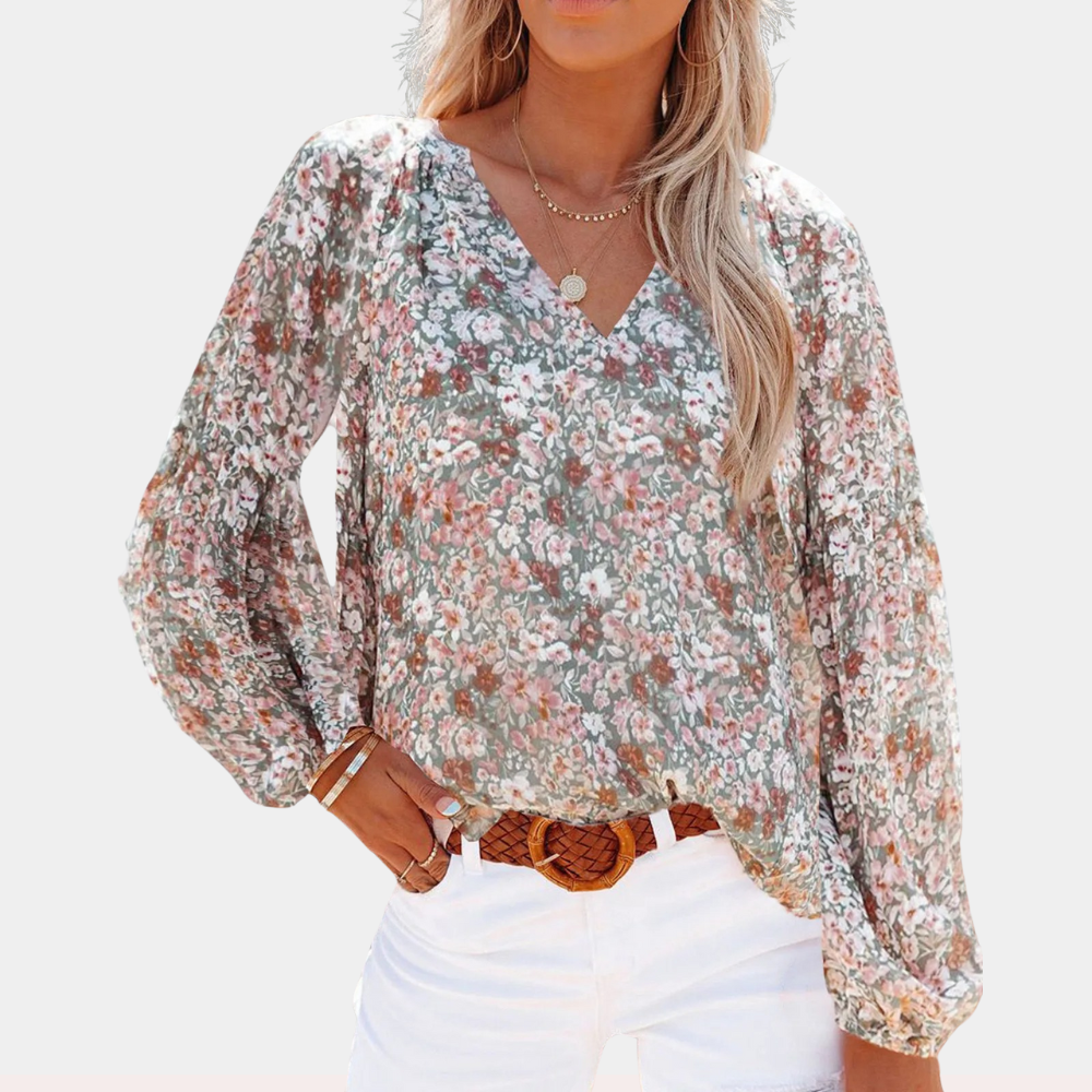 Amya – Luchtige bloemenprint zomerblouse met lange mouwen
