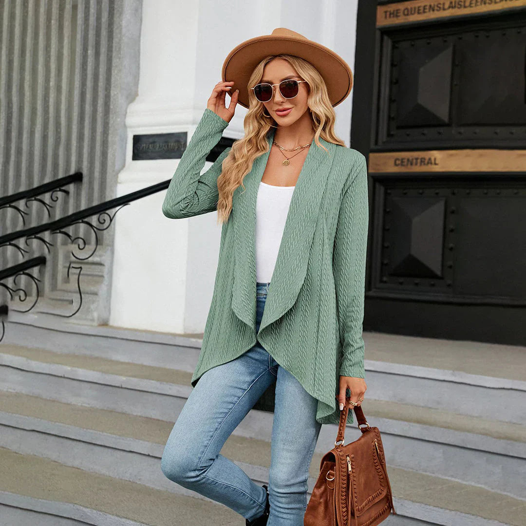 Lina – heuplang cardigan-vest in zachte knit zonder sluiting