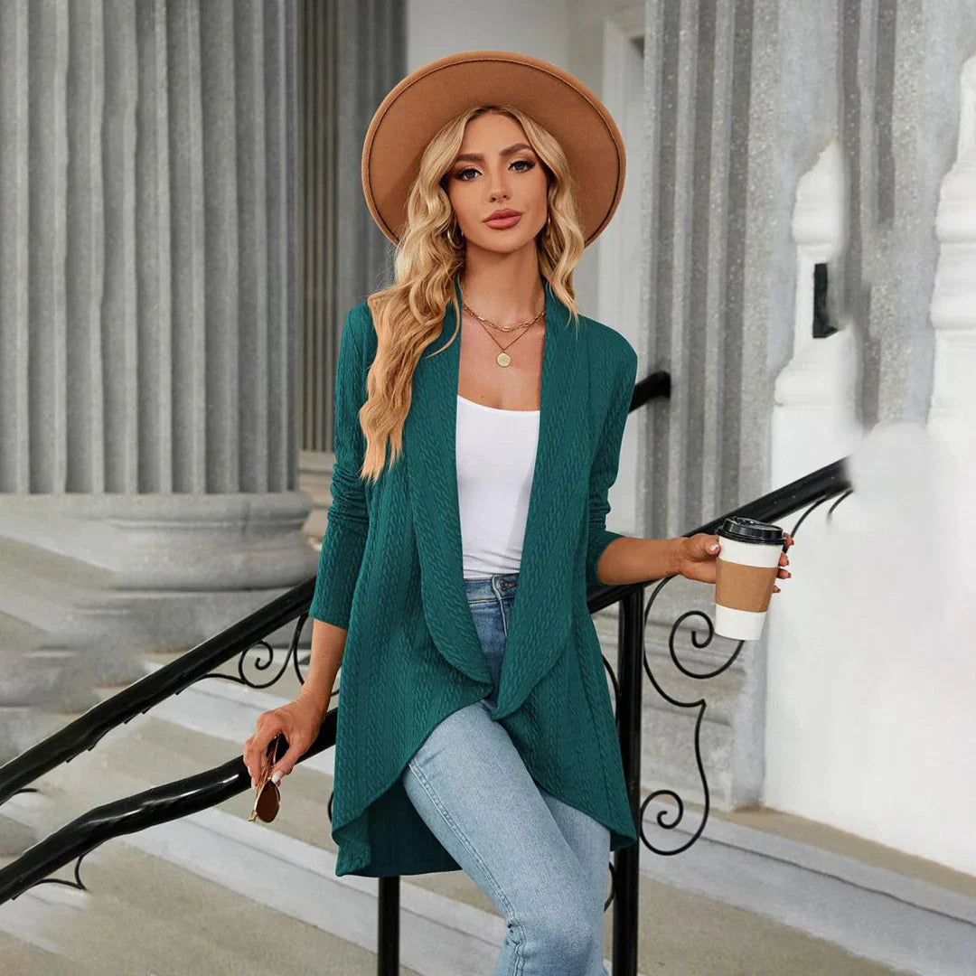 Lina – heuplang cardigan-vest in zachte knit zonder sluiting