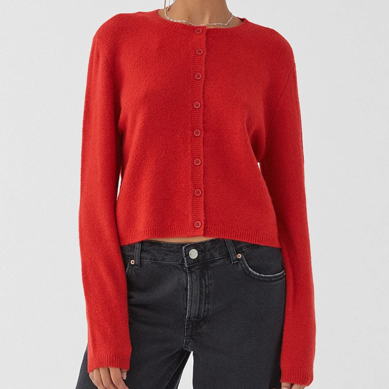 Lotte – gebreide cardigan vest met ronde hals en knoopsluiting
