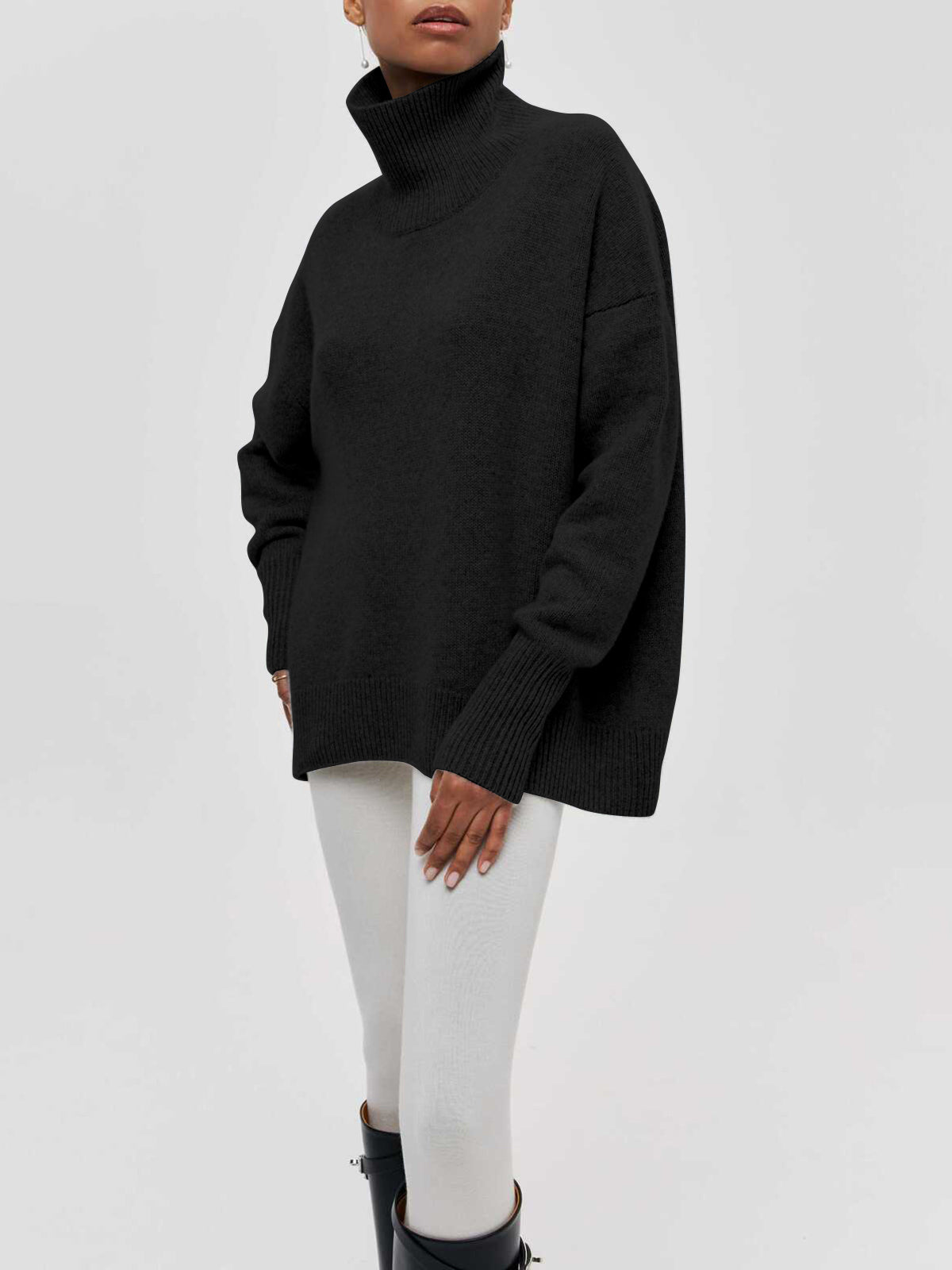 Livia – oversized ribgebreide coltrui met hoge hals en relaxte fit