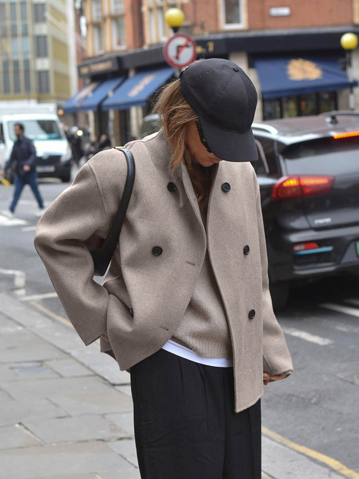 Sable – oversized double-breasted jas van zachte wolmix