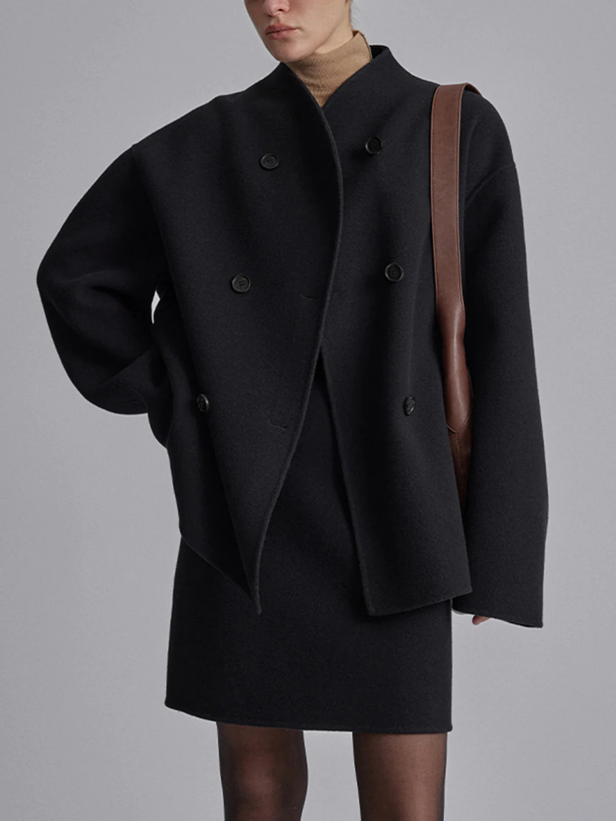 Sable – oversized double-breasted jas van zachte wolmix