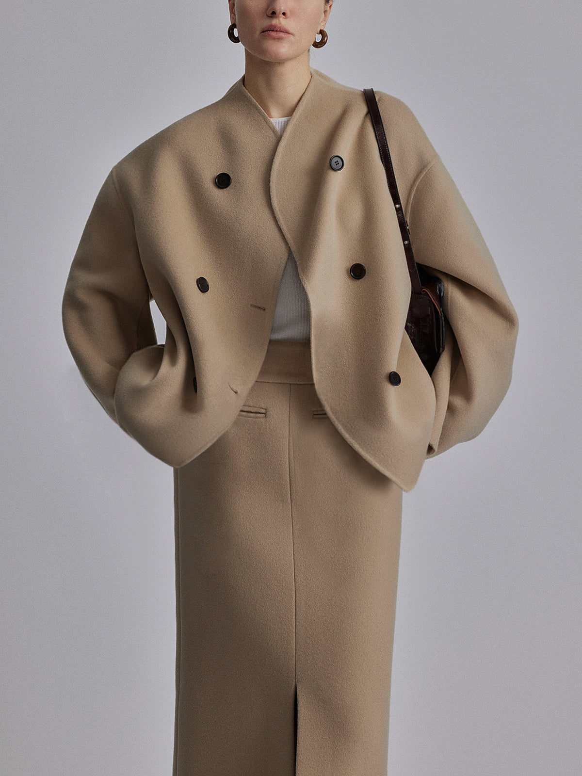 Sable – oversized double-breasted jas van zachte wolmix