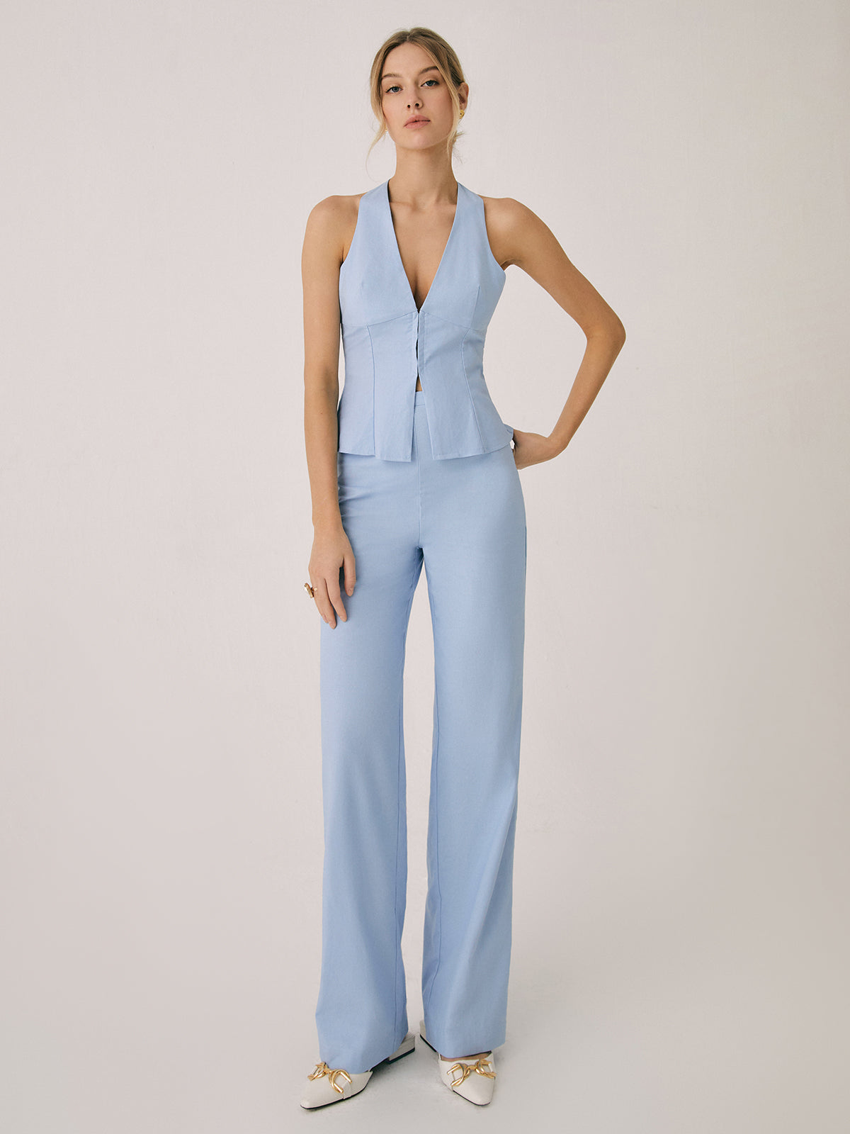 Luna - Zomer Set met Haltertop en Comfortabele Wijde Broek