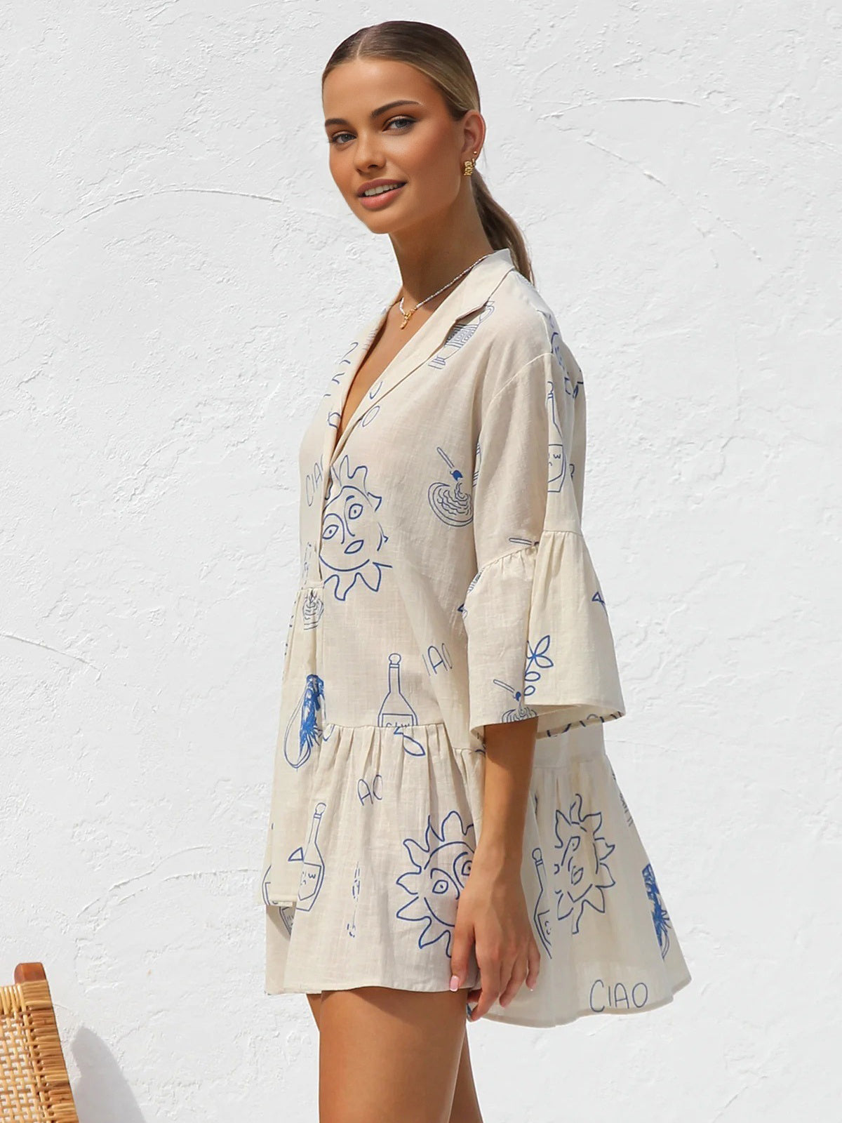 Kate – V-hals Tuniekjurk met abstracte print en losvallende pasvorm