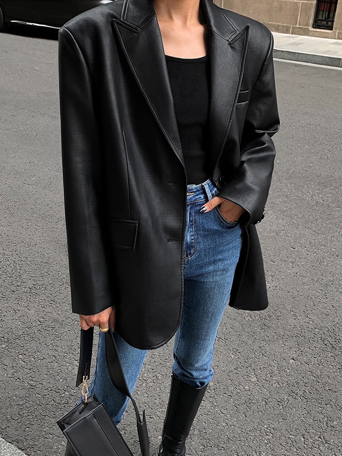 Lydia - Oversized Faux leren Blazer
