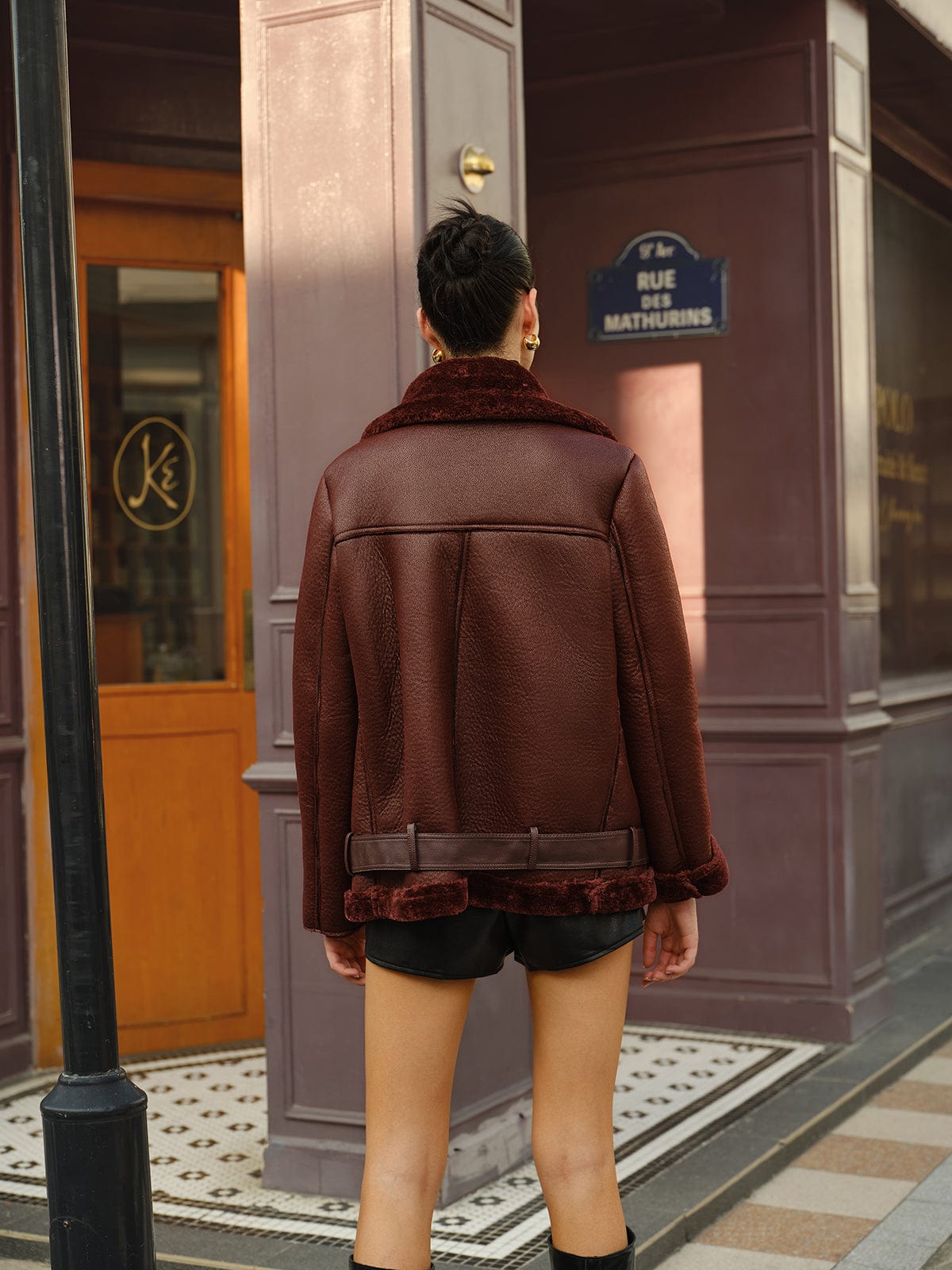 Margaret – shearling aviator jas met leren afwerking en verstelbare gespen