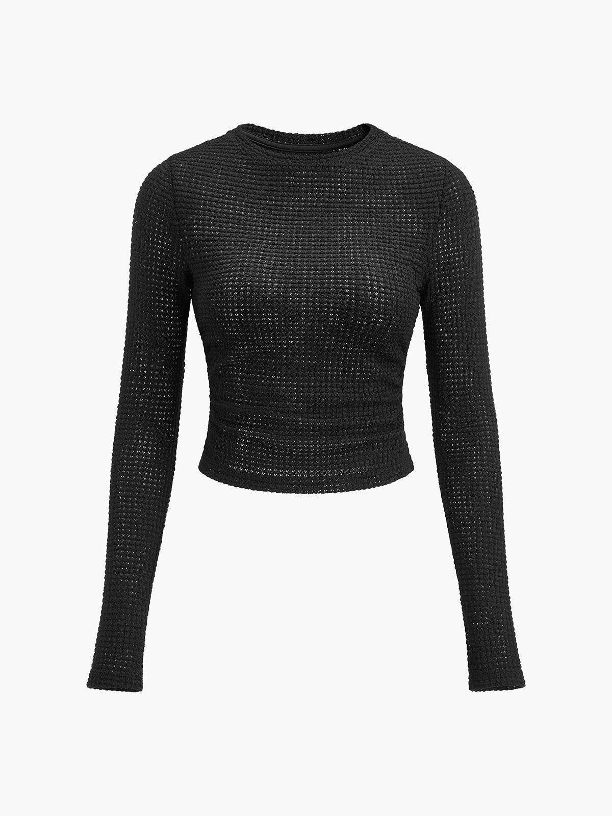 Anne – aangesloten waffle knit top met stretch en lange mouwen