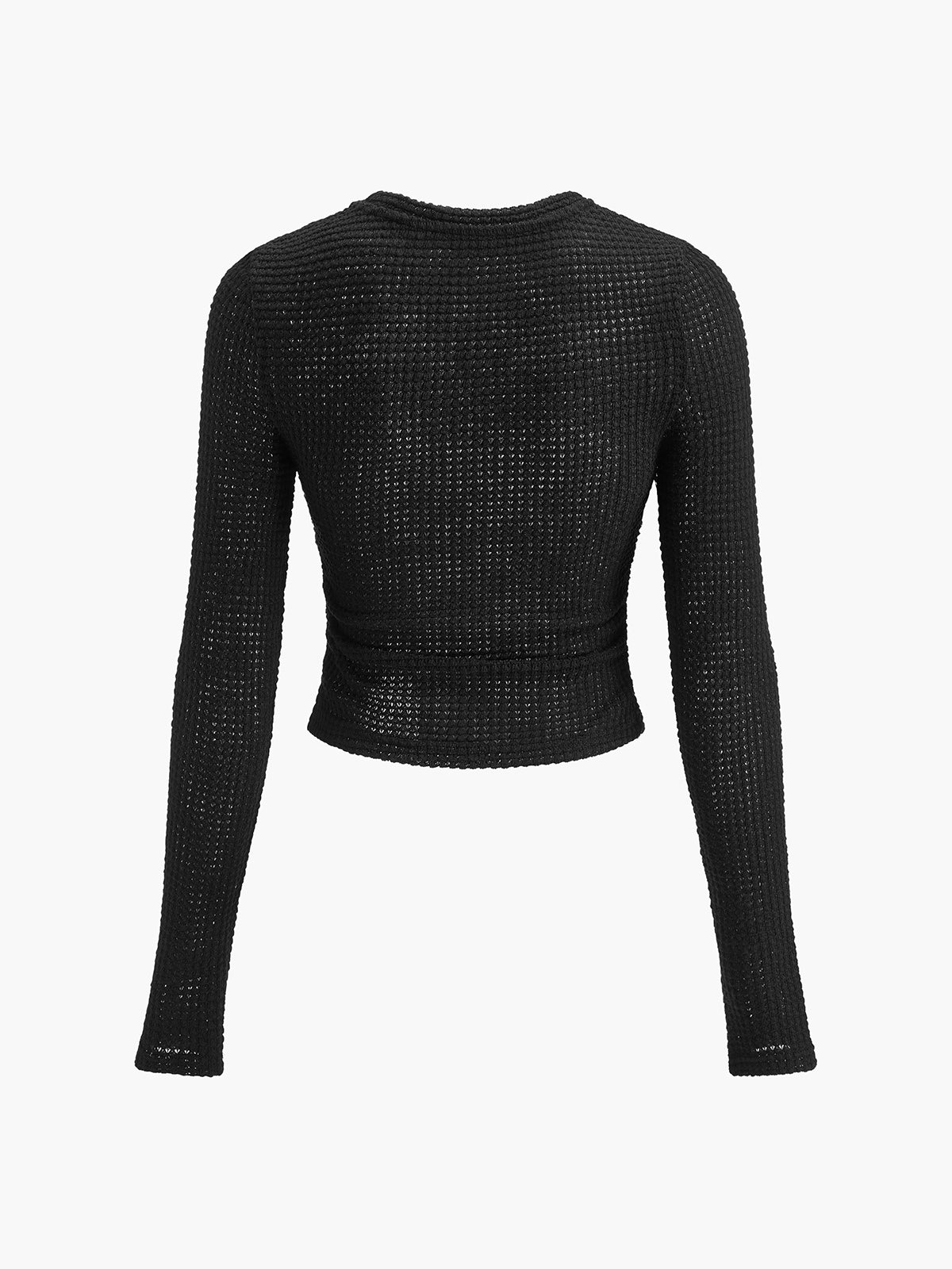 Anne – aangesloten waffle knit top met stretch en lange mouwen