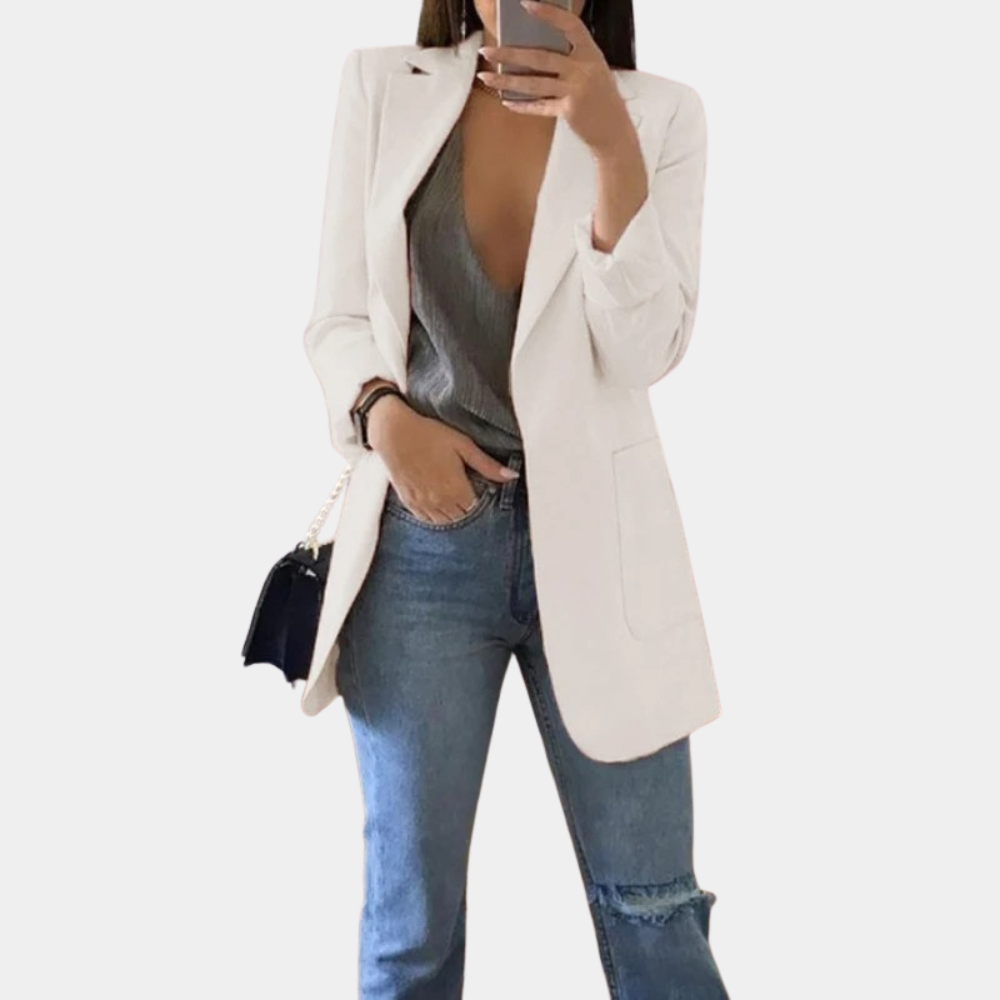 Bella – getaillerde lange damesblazer met rechte snit
