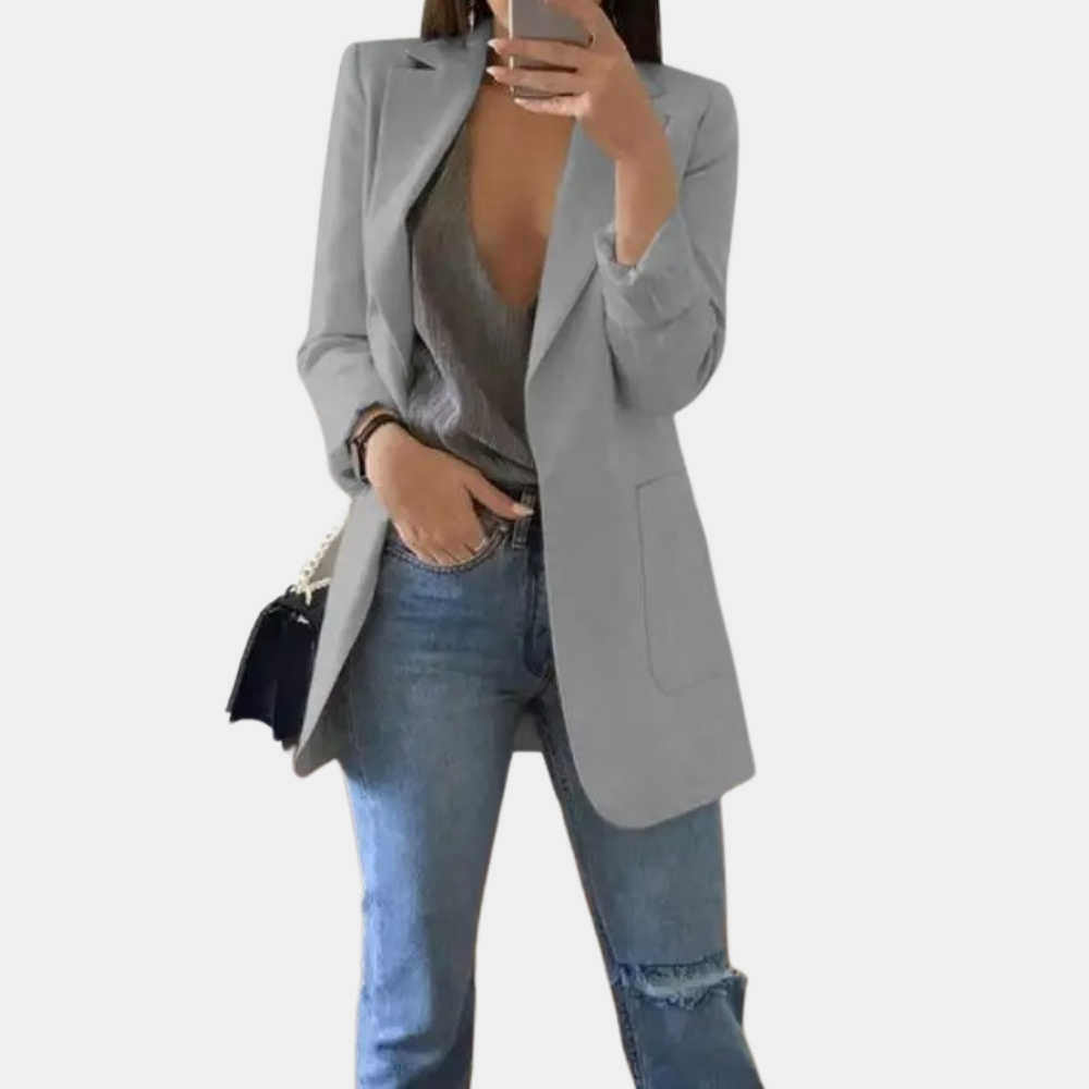 Bella – getaillerde lange damesblazer met rechte snit