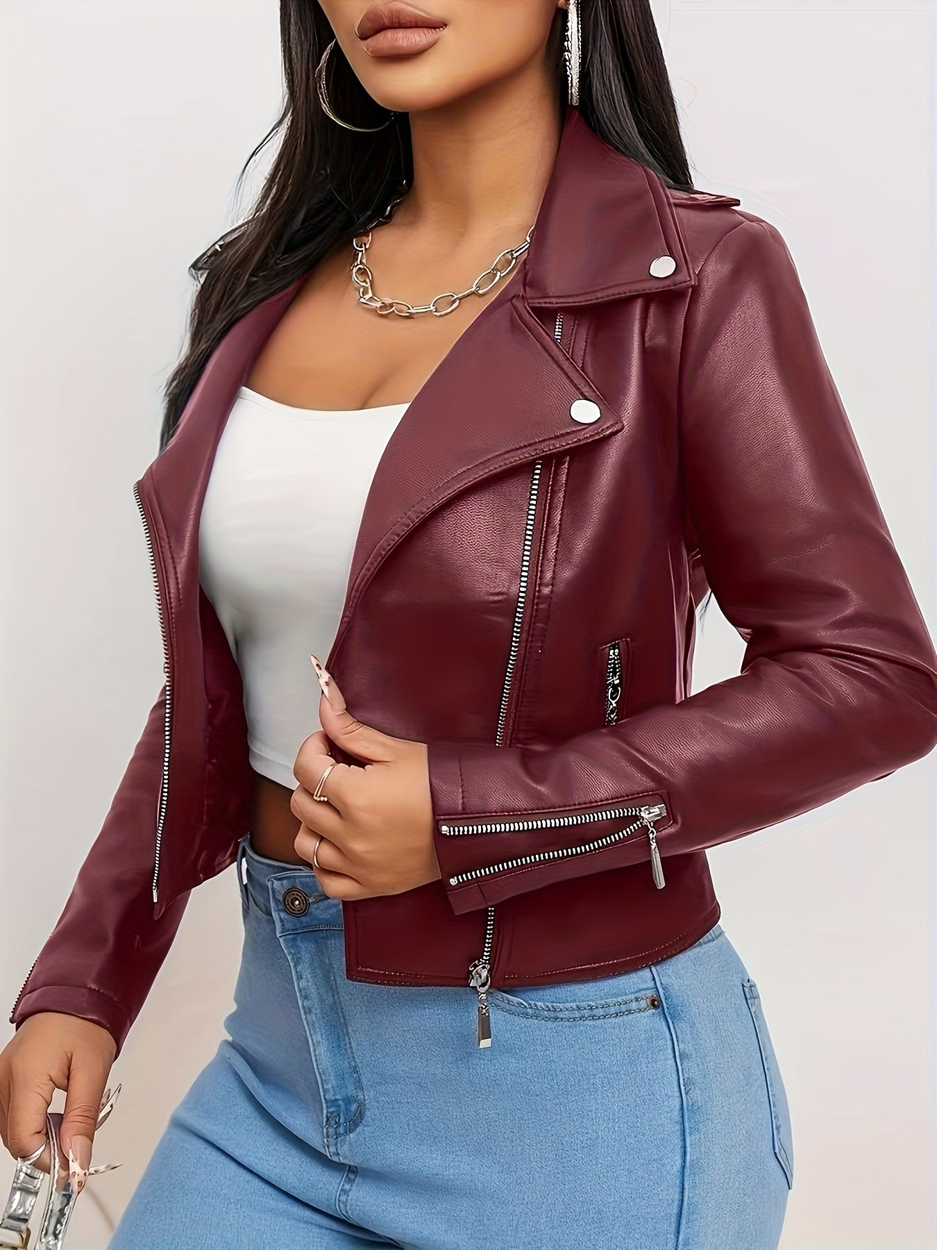 Luna – bikerjas van PU-leer met klassieke ritsdetails