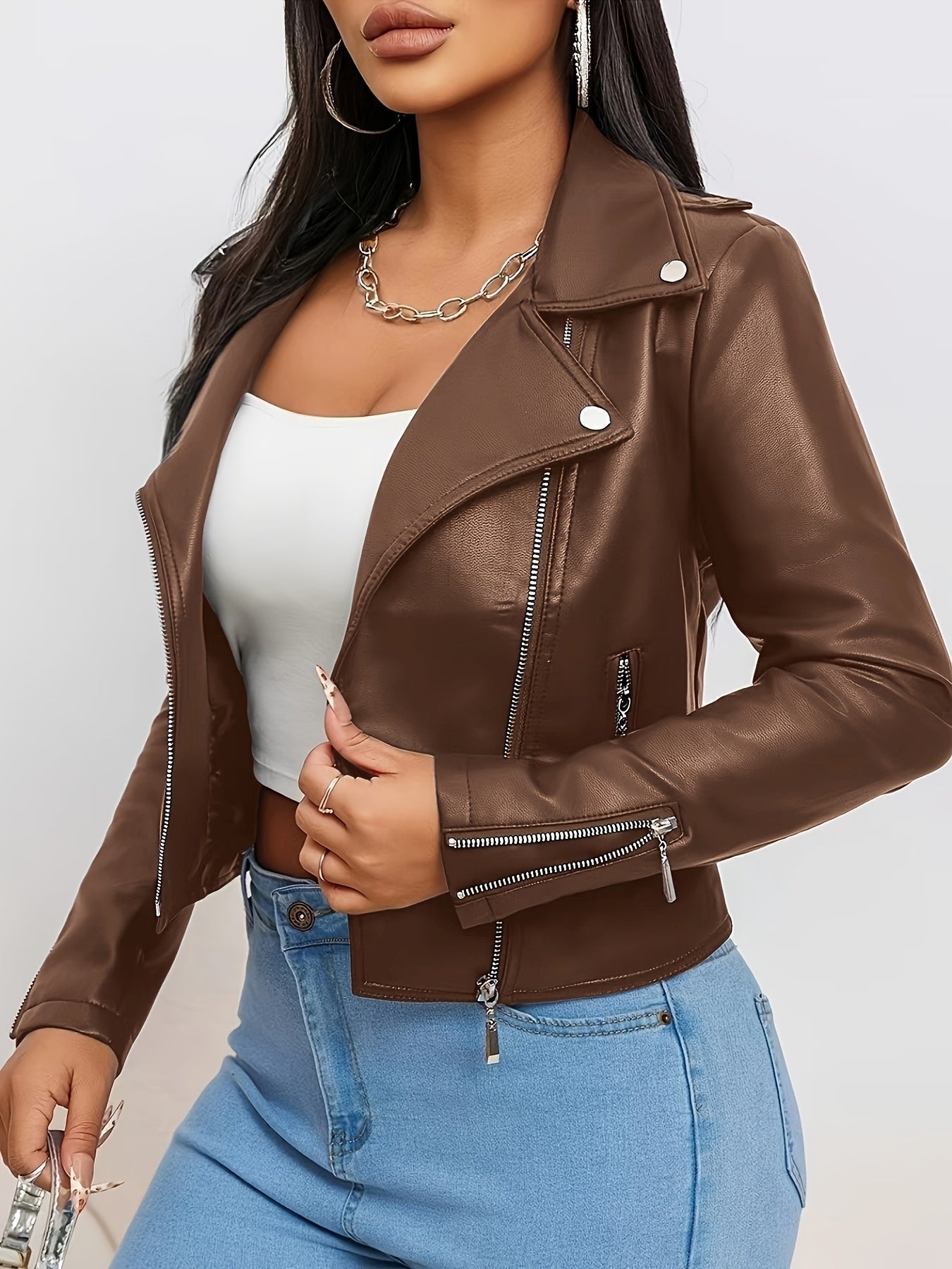 Luna – bikerjas van PU-leer met klassieke ritsdetails