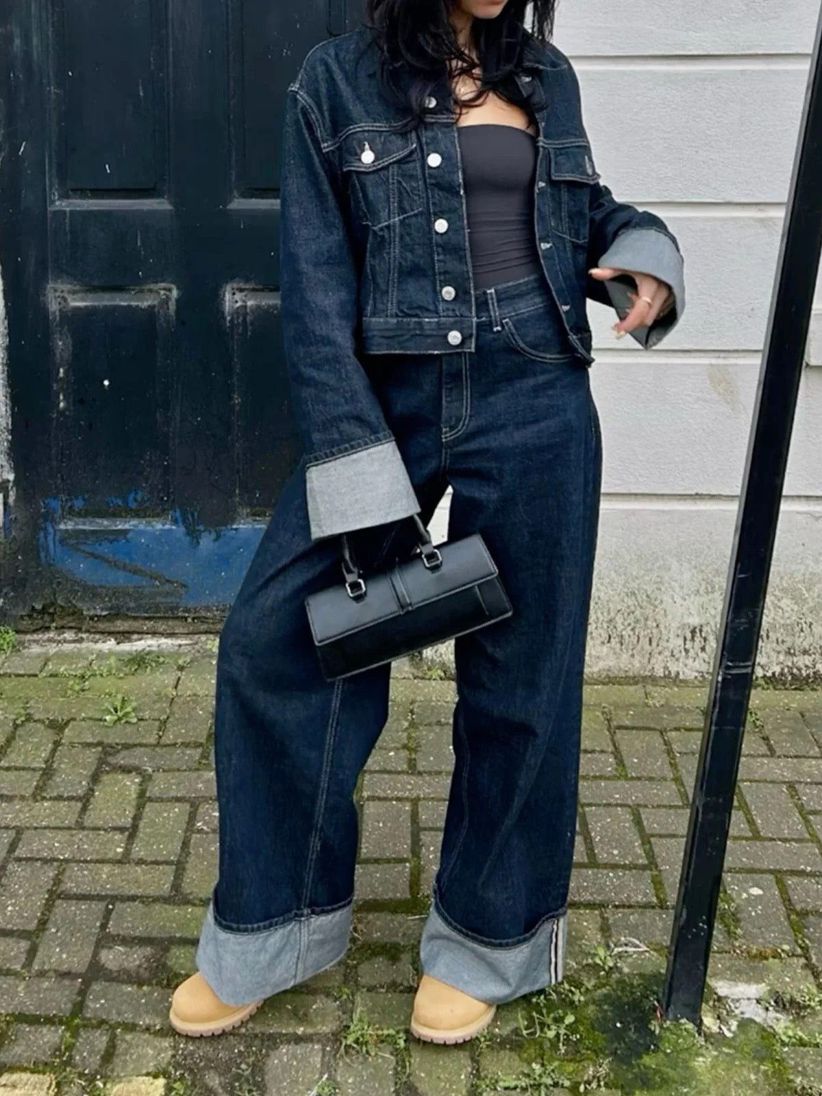 Sapphire - Denim Set Met Wide-Leg Broek & Cropped Jack