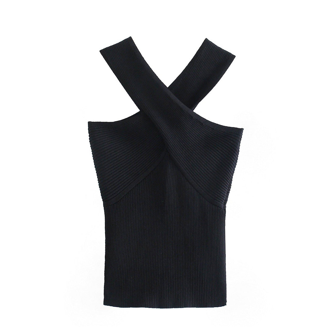 Elena – haltertop van viscose met geplooide halslijn en open rug
