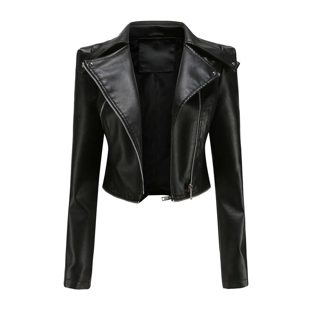 Aliya – leren damesjas met asymmetrische rits en afneembare zoom