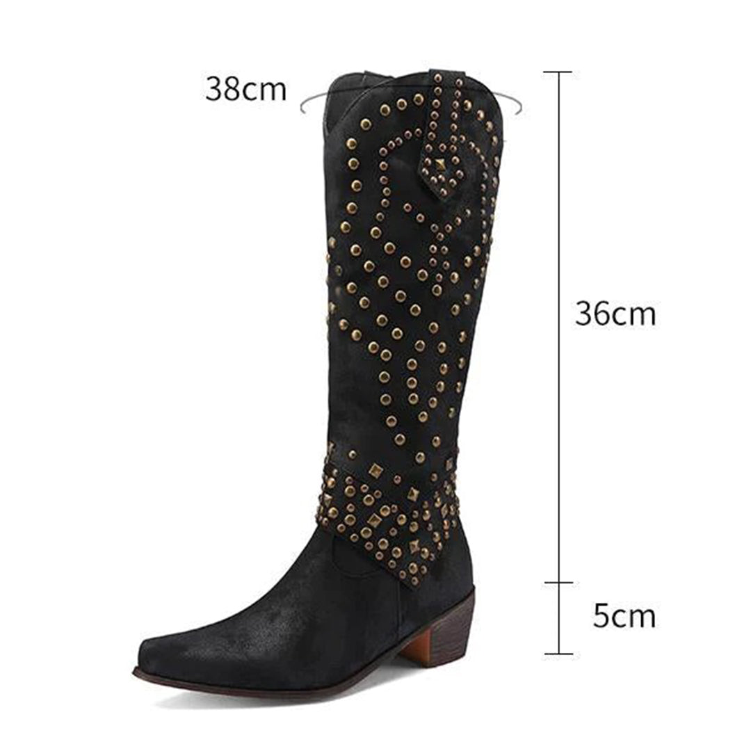 Joanne – hoge pu leren laarzen met studs en stevige hak