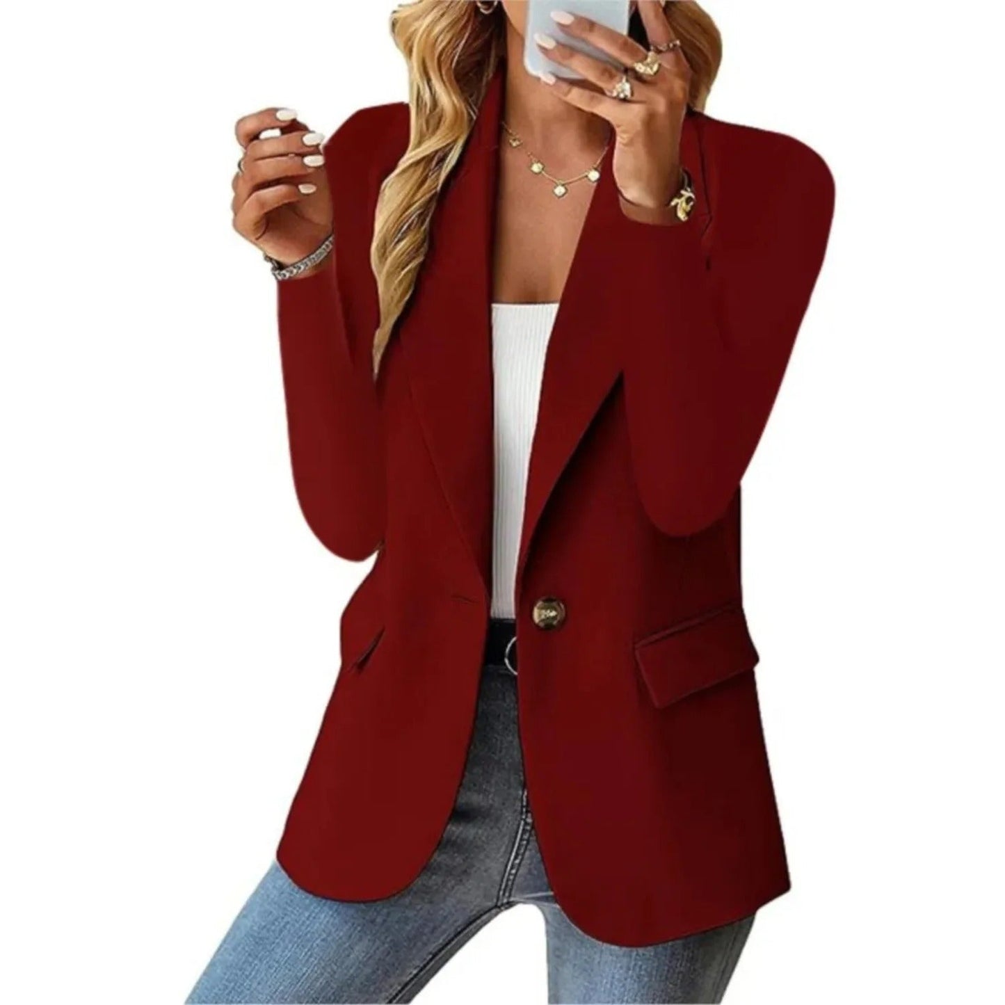 Celine – dames blazer van polyester met lange mouwen en zak met gesp