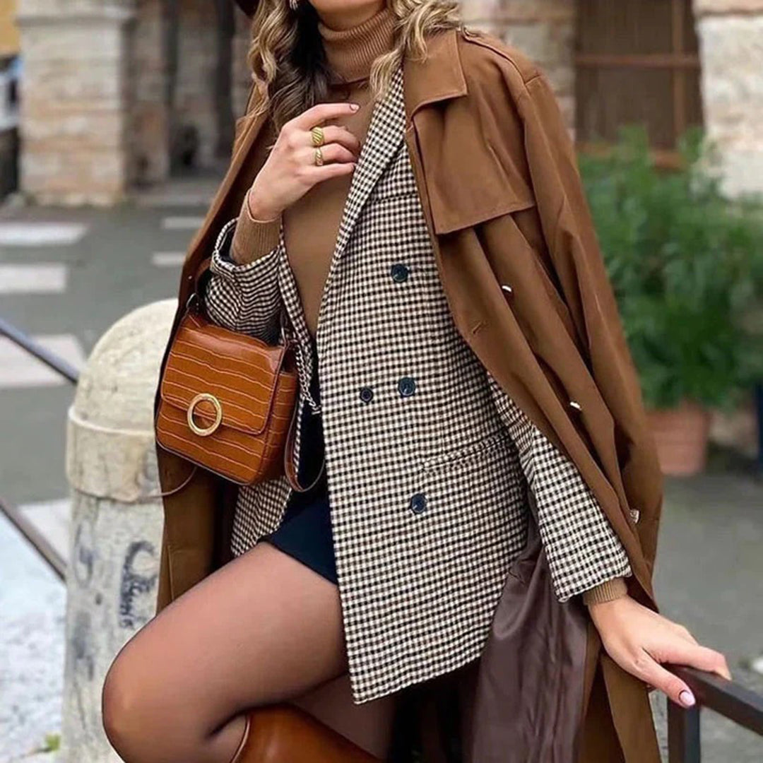 Celine – geruite damesblazer met dubbele knopen