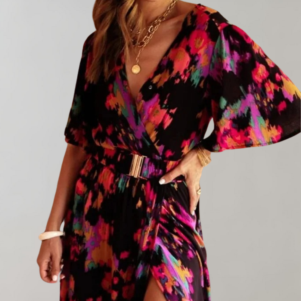 Chia – maxi-jurk met V-hals en striklint