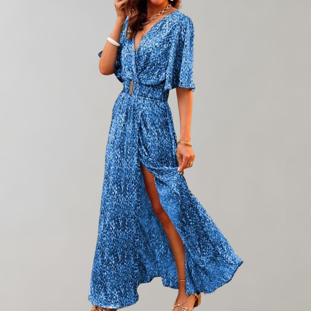 Chia – maxi-jurk met V-hals en striklint
