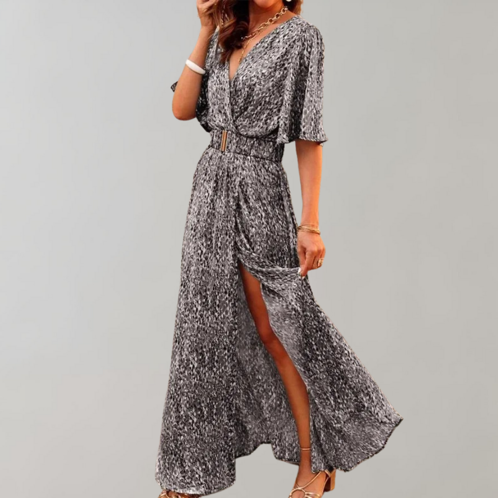 Chia – maxi-jurk met V-hals en striklint