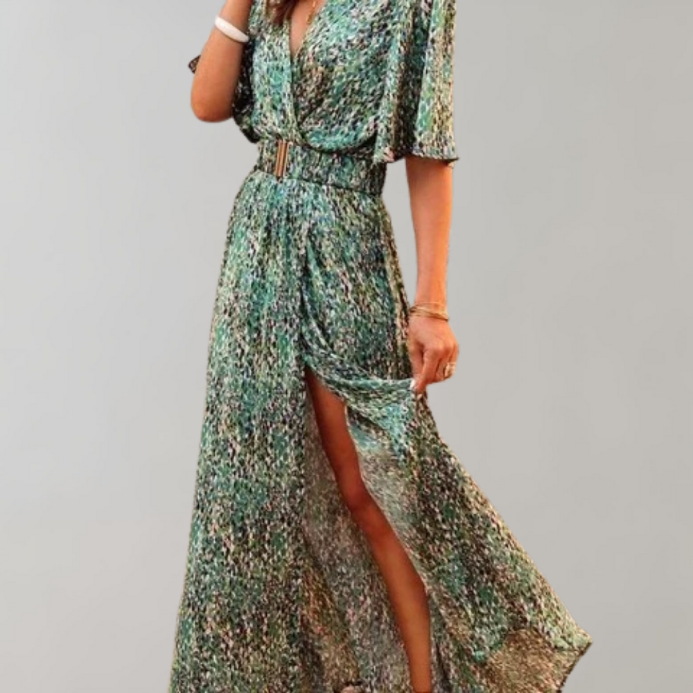 Chia – maxi-jurk met V-hals en striklint