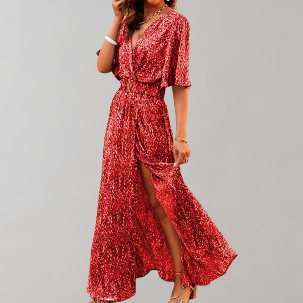 Chia – maxi-jurk met V-hals en striklint