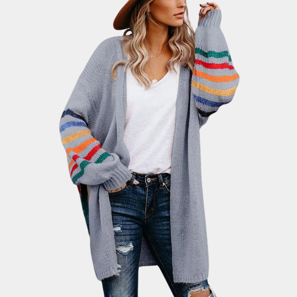 Camilla – oversized cardigan vest met regenboogstrepen