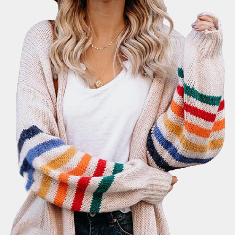 Camilla – oversized cardigan vest met regenboogstrepen