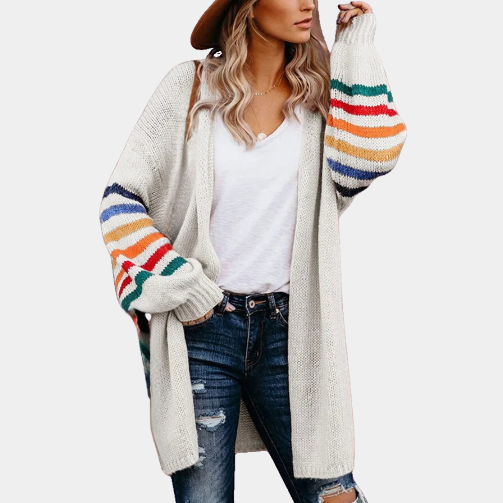 Camilla – oversized cardigan vest met regenboogstrepen