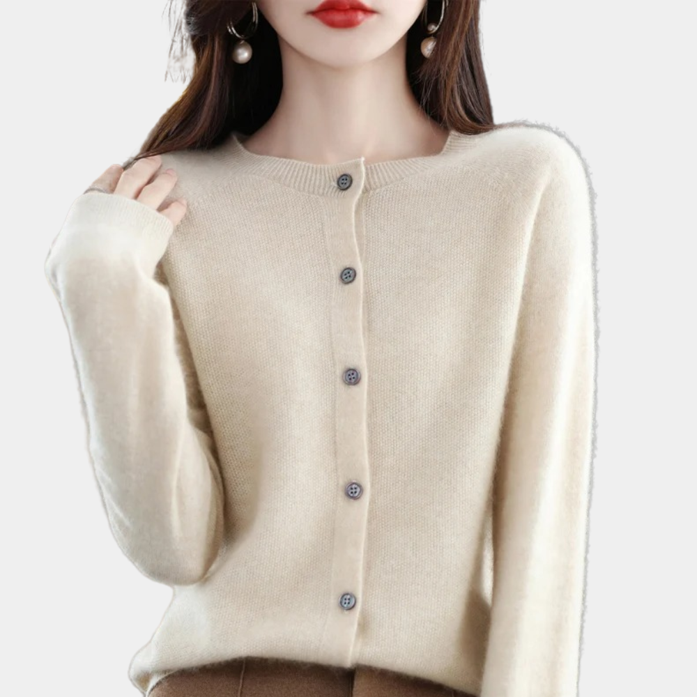 Anna – dames cardigan vest met knopen en V-hals