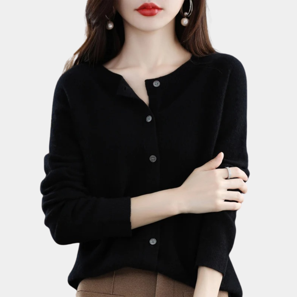 Anna – dames cardigan vest met knopen en V-hals