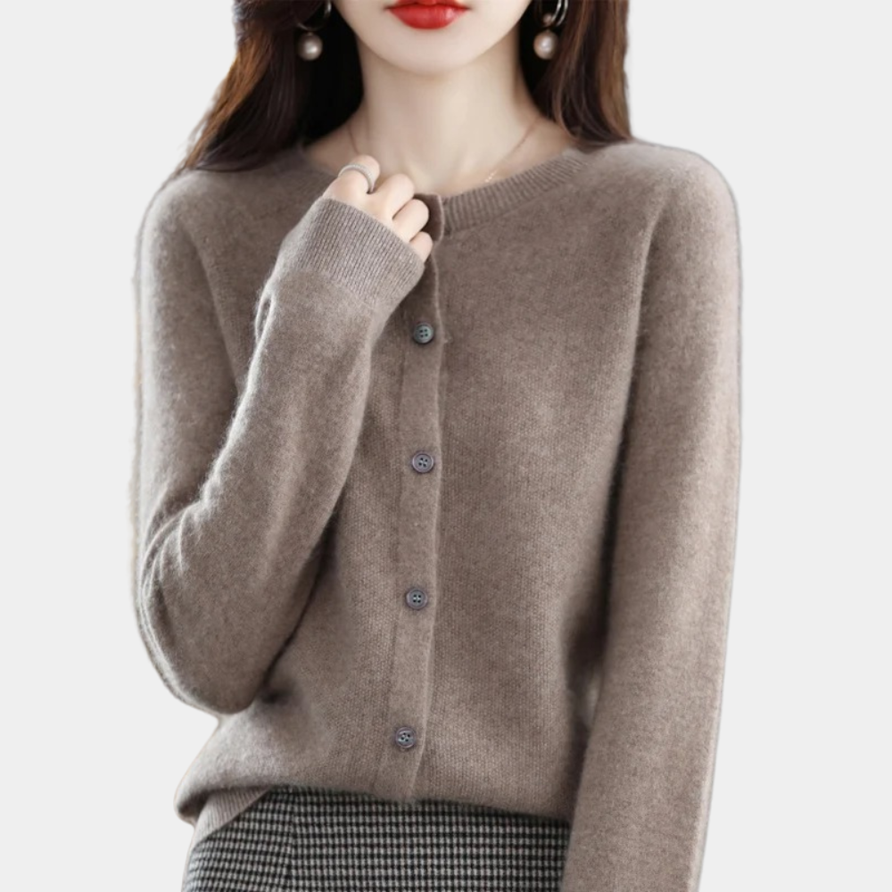 Anna – dames cardigan vest met knopen en V-hals