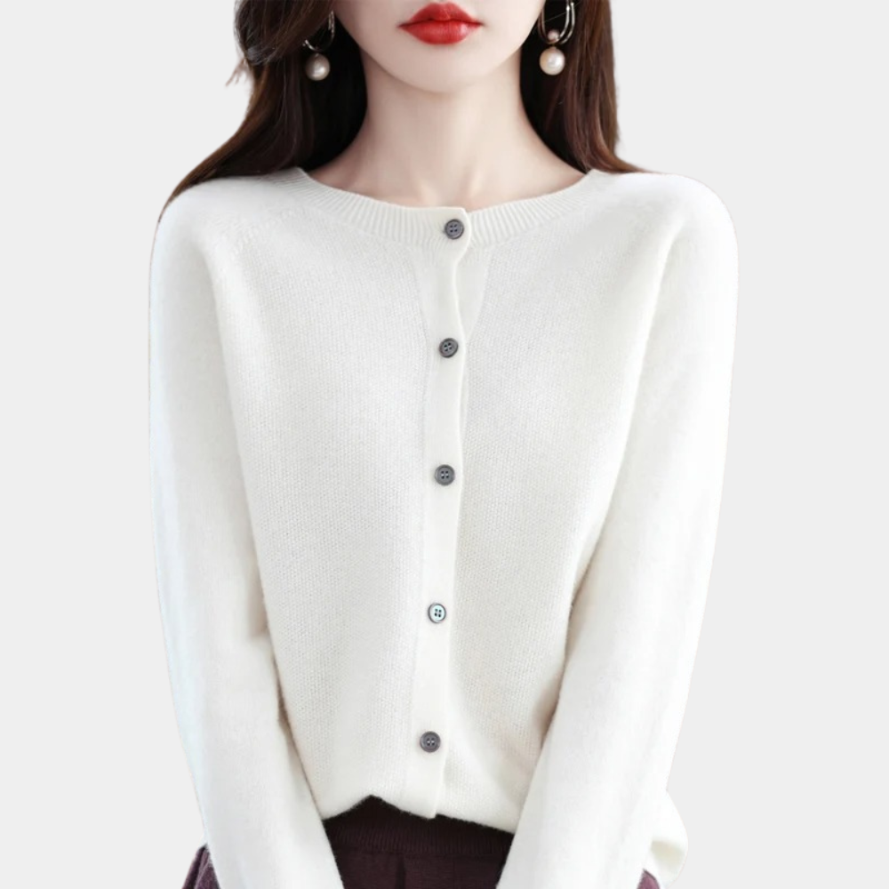 Anna – dames cardigan vest met knopen en V-hals